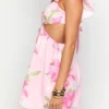 Women's Deep V Neck Dress Flutter Sleeve Tie Back Cutout Floral Print Dress Flowy Vacation Dress