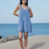 Women's Summer Denim Tank Dress Sleeveless Solid Color U Neck Jeans Dress with Pockets