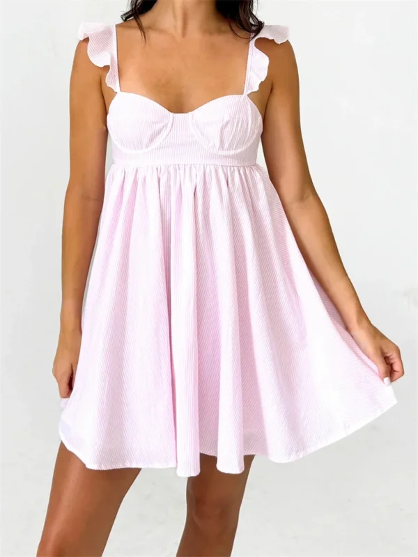 Women Summer Slip Dress Ruffle Sleeveless Corset A-line Dress Mini Dress Floral Solid Color Casual Loose Chic Sundress