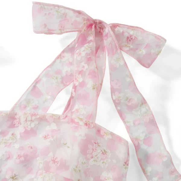 Women Retro Floral Dress Tie-Up Spaghetti Strap A-line Mini Dress Evening Party Vintage Fairycore Summer Dresses Female