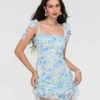 Women Retro Floral Dress Tie-Up Spaghetti Strap A-line Mini Dress Evening Party Vintage Fairycore Summer Dresses Female