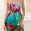Women Summer Mini Dress Flower Printed Strapless Sleeveless Bodycon Pencil Dress for Party Club Evening