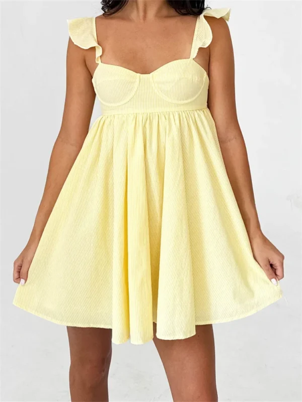 Women Summer Slip Dress Ruffle Sleeveless Corset A-line Dress Mini Dress Floral Solid Color Casual Loose Chic Sundress
