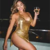 Women Glitter Sexy Dress Sleeveless Halter Backless Low Cut Split Short Dress See Through Party Club Sexy Dresses Female Summer