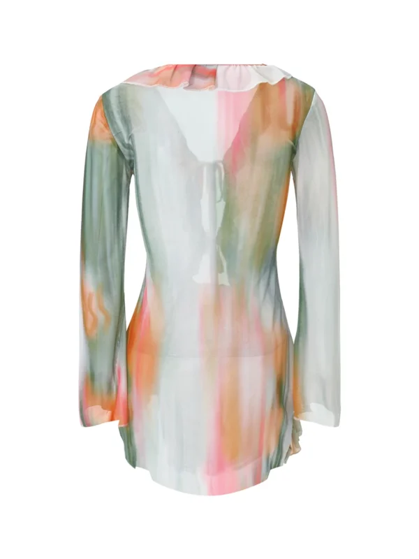 Women Summer Fall Dress Long Sleeve Flounce V Neck Tie-up Mini Dress Party Club Beach Sexy Y2K Dresses