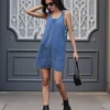 Women's Summer Denim Tank Dress Sleeveless Solid Color U Neck Jeans Dress with Pockets