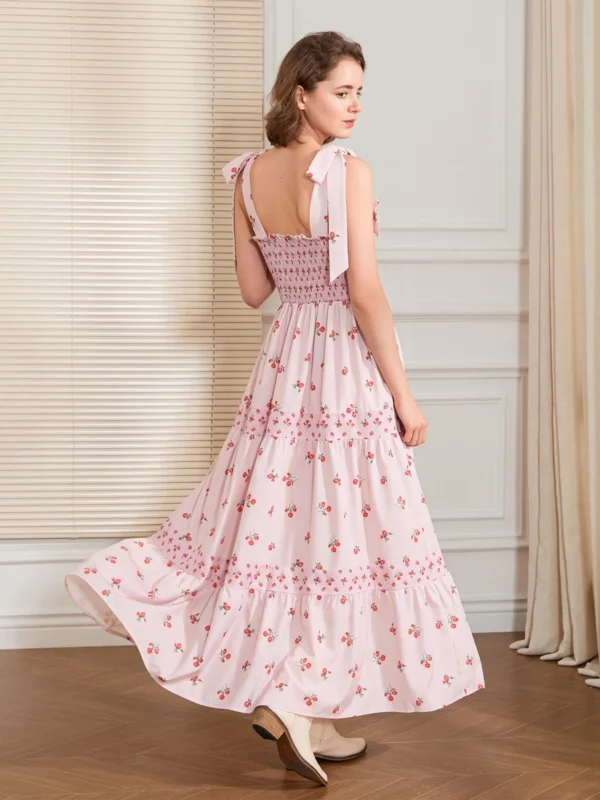 Women Slip Dress Sleeveless Tie-up Floral Dress Summer Long Swing Dress for Daily Party Bohemian