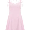Women’s Summer Corset Mini Dress Fashion Sleeveless Bow Tie Strap Solid Color Tank Dress for Party Elegant Casual Sundress