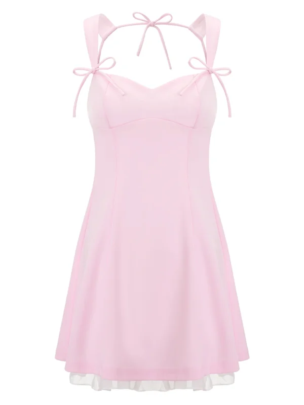 Women’s Summer Corset Mini Dress Fashion Sleeveless Bow Tie Strap Solid Color Tank Dress for Party Elegant Casual Sundress