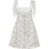 Women Sleeveless Mini Dress Summer Tie-up Straps Floral Print Backless A-Line Dress for Party Beach Streetwear