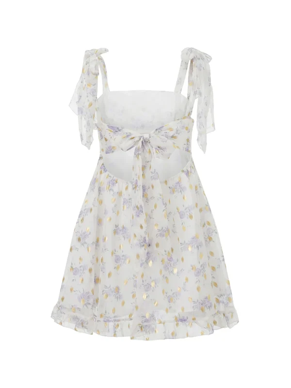 Women Sleeveless Mini Dress Summer Tie-up Straps Floral Print Backless A-Line Dress for Party Beach Streetwear