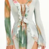 Women Summer Fall Dress Long Sleeve Flounce V Neck Tie-up Mini Dress Party Club Beach Sexy Y2K Dresses