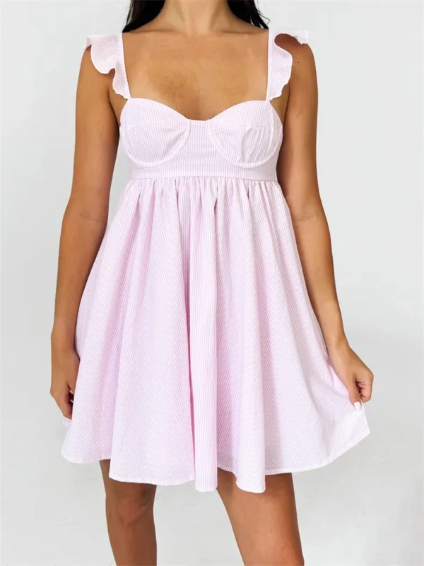 Women Summer Slip Dress Ruffle Sleeveless Corset A-line Dress Mini Dress Floral Solid Color Casual Loose Chic Sundress