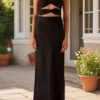 Women's Elegant Tube Dress Strapless Twist Front Cut Out Bodycon Long Dress Solid Color Summer Party Dresses