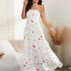 Women Tube Dress Strapless Fruit Print Loose Flowy Long Dress 2024 Summer Bohemian Beach Holiday Casual Dresses