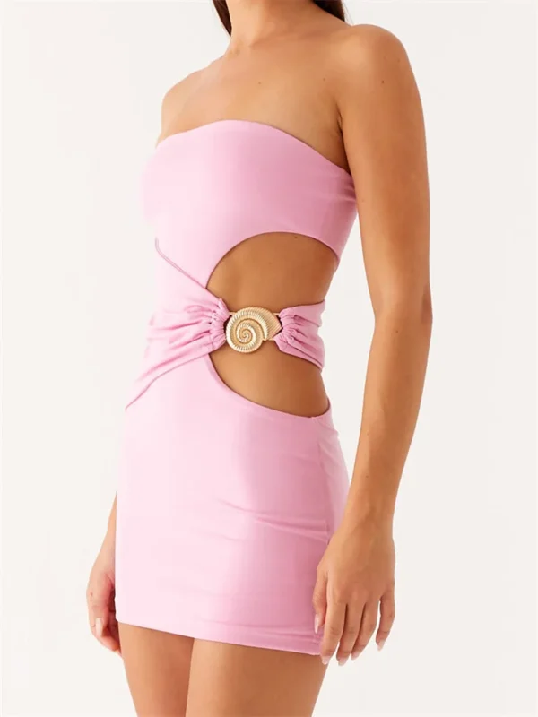 Women Strapless Tube Dress Sleeveless Hollow Out Bodycon Mini Dress Summer Solid Color Elegant Party Dresses