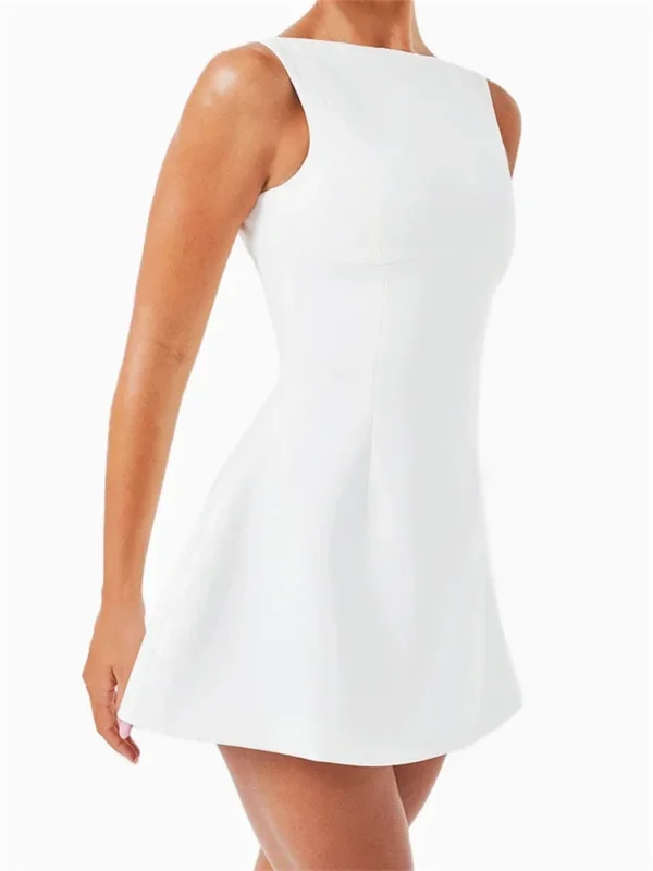 Women's Summer Mini Tank Dress Sleeveless Open Back Solid Color A-line Dresses Party Elegant Casual Sundress