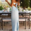 Women Cami Dress Solid Color Sleeveless Tie-Up Front Backless Dress Long Dress Summer Casual Dress