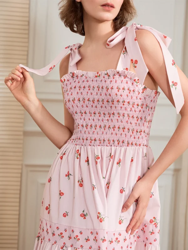 Women Slip Dress Sleeveless Tie-up Floral Dress Summer Long Swing Dress for Daily Party Bohemian