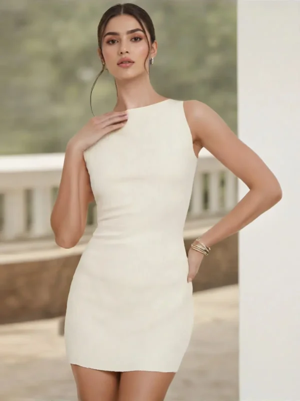 Women's Solid Color Mini Dress Sleeveless Open Back Slim Fit Tank Dress Cocktail Party Dresses