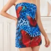 Women Summer Mini Dress Flower Printed Strapless Sleeveless Bodycon Pencil Dress for Party Club Evening