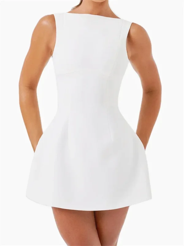 Women's Summer Mini Tank Dress Sleeveless Open Back Solid Color A-line Dresses Party Elegant Casual Sundress