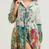 Womens Floral Shirt Dress Lapel Neck Long Sleeve Tie Waist Button Down Long Dress for Daily Party Club