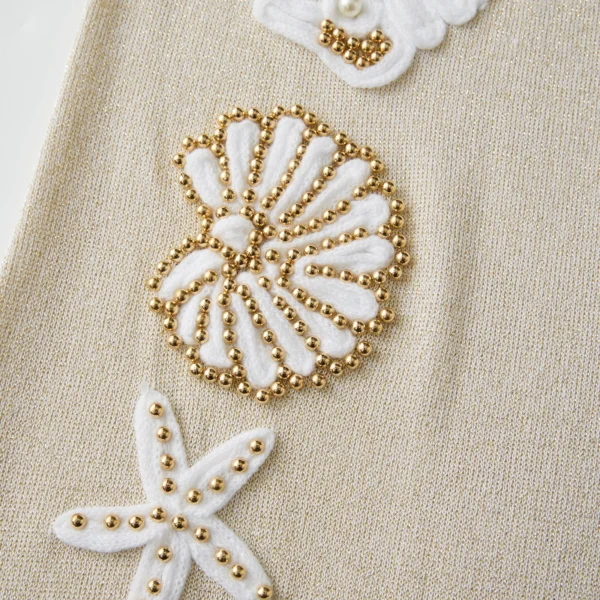 Women Knit Tank Dress Summer Shell Starfish Embroidery Sleeveless Bodycon Party Dress for Beach Club Streetwear Casual