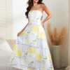 Women Tube Dress Strapless Fruit Print Loose Flowy Long Dress 2024 Summer Bohemian Beach Holiday Casual Dresses