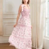 Women Slip Dress Sleeveless Tie-up Floral Dress Summer Long Swing Dress for Daily Party Bohemian