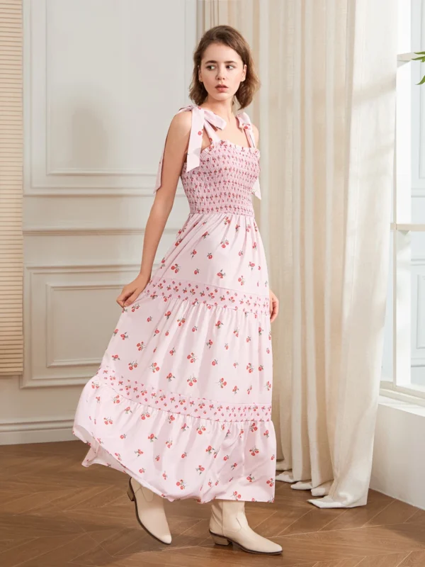 Women Slip Dress Sleeveless Tie-up Floral Dress Summer Long Swing Dress for Daily Party Bohemian