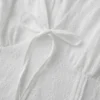 Women White Mini Dress Short Sleeve V Neck Eyelet Hollowed Solid A-line Dress Summer Dress for Daily Party