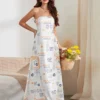 Women Tube Dress Strapless Fruit Print Loose Flowy Long Dress 2024 Summer Bohemian Beach Holiday Casual Dresses