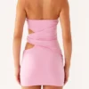Women Strapless Tube Dress Sleeveless Hollow Out Bodycon Mini Dress Summer Solid Color Elegant Party Dresses