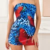 Women Summer Mini Dress Flower Printed Strapless Sleeveless Bodycon Pencil Dress for Party Club Evening