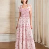 Women Slip Dress Sleeveless Tie-up Floral Dress Summer Long Swing Dress for Daily Party Bohemian