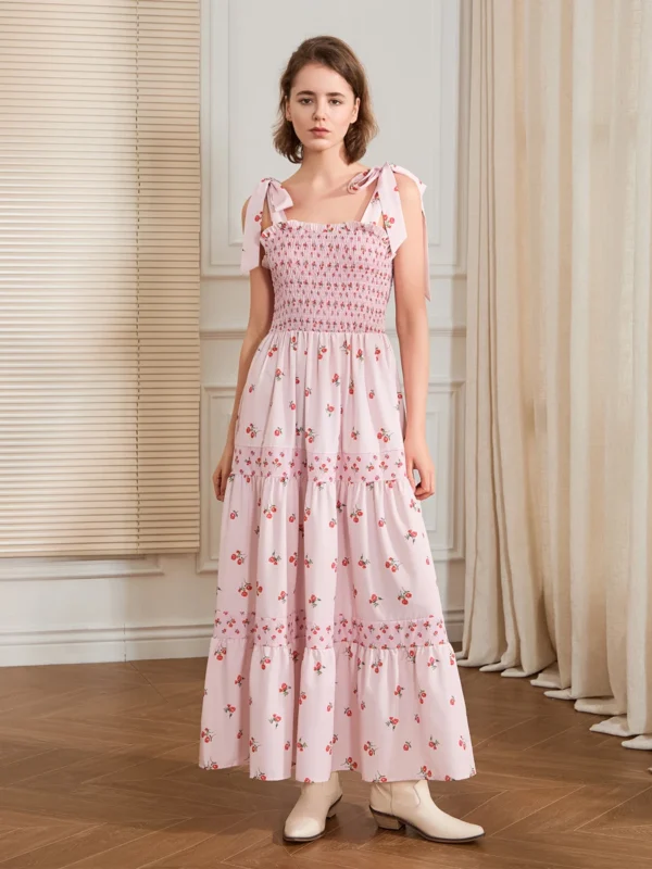 Women Slip Dress Sleeveless Tie-up Floral Dress Summer Long Swing Dress for Daily Party Bohemian