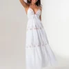 Women Summer Casual Long Dress Flower Embroidery Tie-Up Halter Neck Sleeveless Dress Fashion Backless A-line Dress