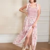 Women Slip Dress Sleeveless Tie-up Floral Dress Summer Long Swing Dress for Daily Party Bohemian
