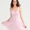 Women’s Summer Corset Mini Dress Fashion Sleeveless Bow Tie Strap Solid Color Tank Dress for Party Elegant Casual Sundress