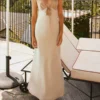 Women Cami Dress Solid Color Sleeveless Tie-Up Front Backless Dress Long Dress Summer Casual Dress