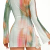 Women Summer Fall Dress Long Sleeve Flounce V Neck Tie-up Mini Dress Party Club Beach Sexy Y2K Dresses