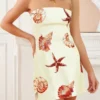 Women Summer Mini Dress Flower Printed Strapless Sleeveless Bodycon Pencil Dress for Party Club Evening