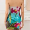 Women Summer Mini Dress Flower Printed Strapless Sleeveless Bodycon Pencil Dress for Party Club Evening