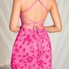 Women Sequins Beaded Flower Slip Dress Tie-up Backless Spaghetti Straps Summer Mini Dress for Party Holiday Casual