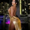 Women Glitter Sexy Dress Sleeveless Halter Backless Low Cut Split Short Dress See Through Party Club Sexy Dresses Female Summer