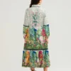 Womens Floral Shirt Dress Lapel Neck Long Sleeve Tie Waist Button Down Long Dress for Daily Party Club