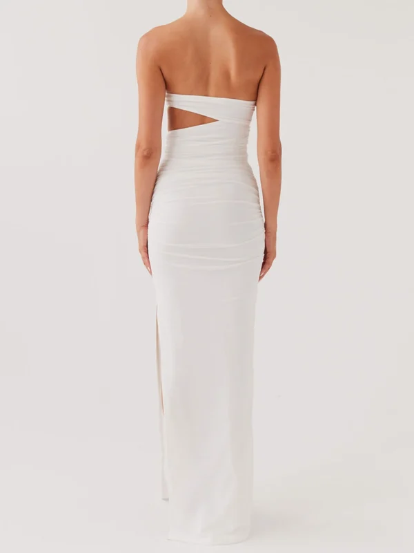 Women's Strapless Tube Dress Solid Color Hollow Out Bodycon Long Dress for Party Evening Elegant Summer Dresses