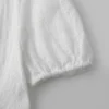 Women White Mini Dress Short Sleeve V Neck Eyelet Hollowed Solid A-line Dress Summer Dress for Daily Party