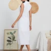 Women Long Dress Sleeveless Turn-down Collar Button-down Slim Waist A-line Tank Dress Party Casual Summer Sundress Streetwear